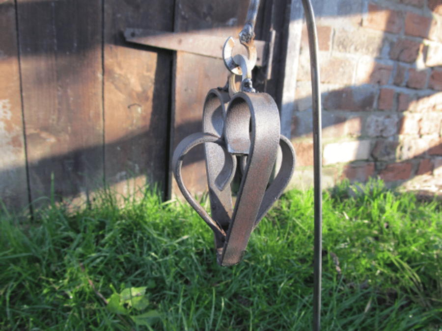 Metal Hanging MINI Double Heart with Stem
