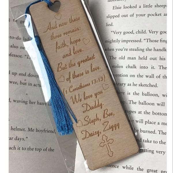 Christian bookmark, personalised with Bible quote