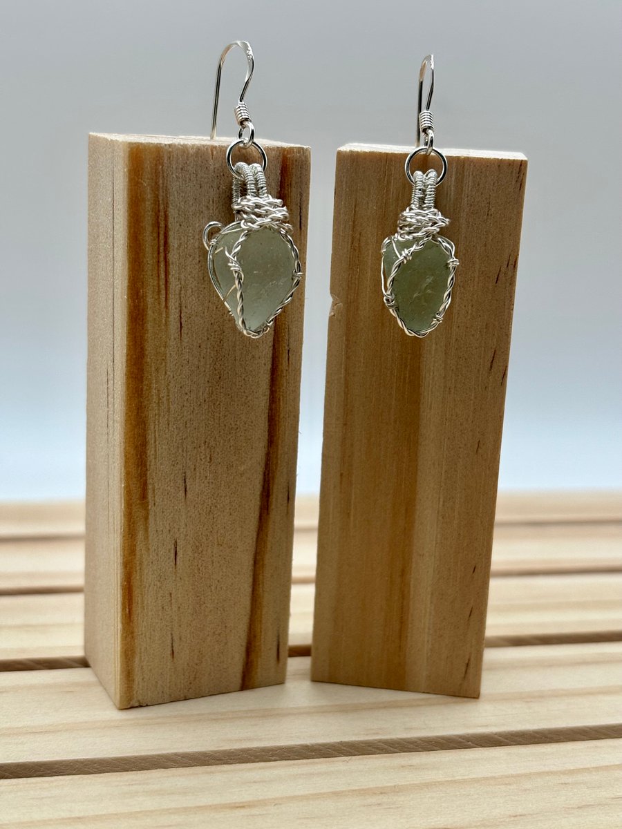 Seafoam green teardrop sea glass earrings 