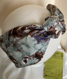 Imogen - Pale Blue & Brown Print 40s Style Wide Turban Headband