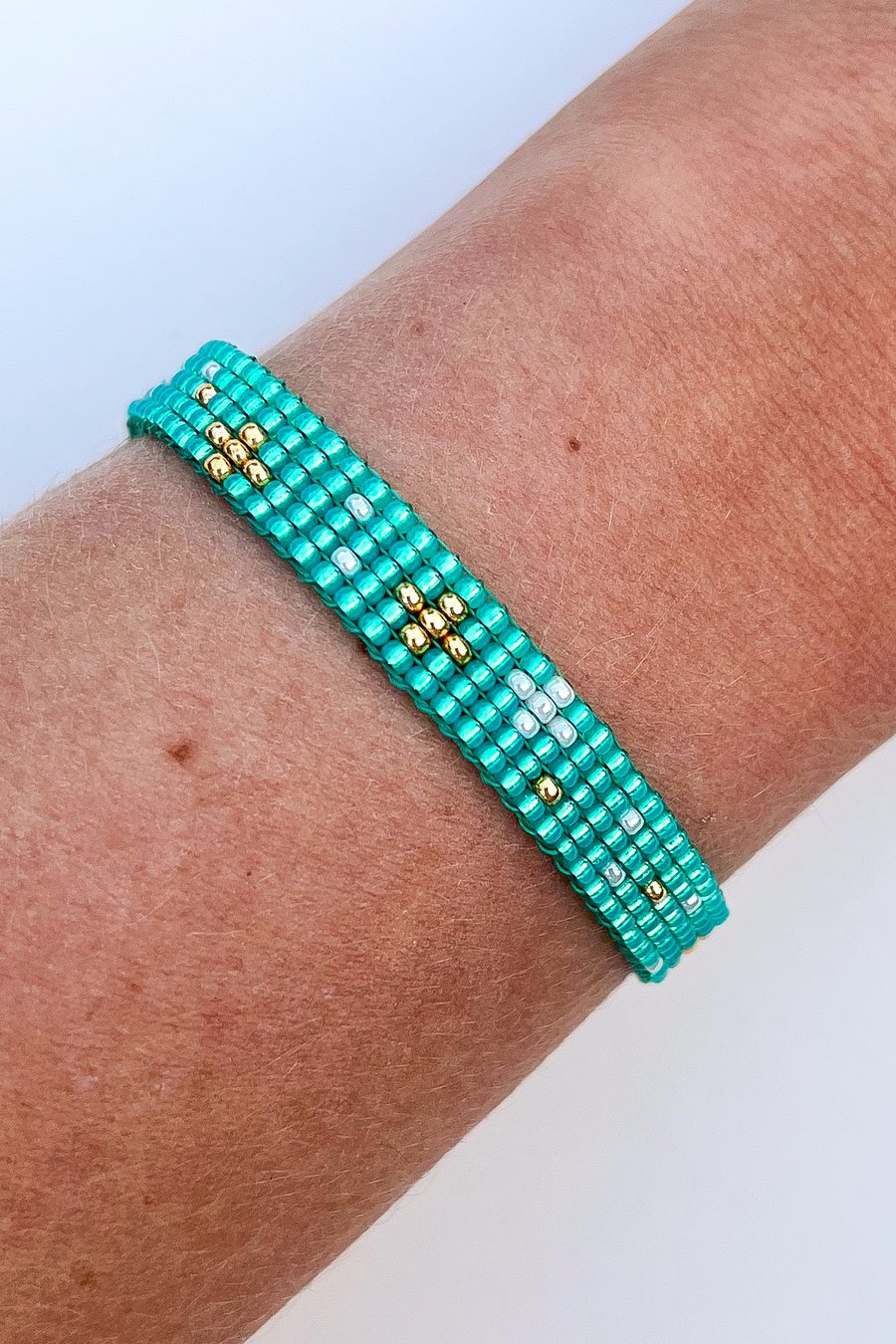 Turquoise Sparkle Beaded Bracelet - Handmade Gift for Her - Boho Jewellery