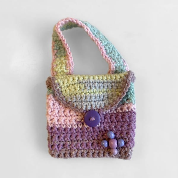 Sparkly Purple Pink Crochet Mini Bag for Children - Handmade Christmas Gift