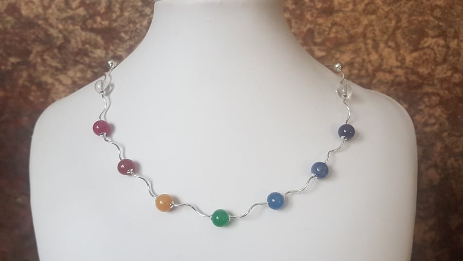 Sterling Silver and Semi-precious gem Rainbow necklace - also for yoga chakras