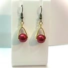 Red Faux Pearl Bead Earrings (Gold)