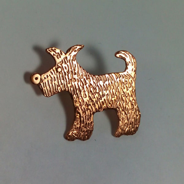 copper dog brooch or puppy brooch