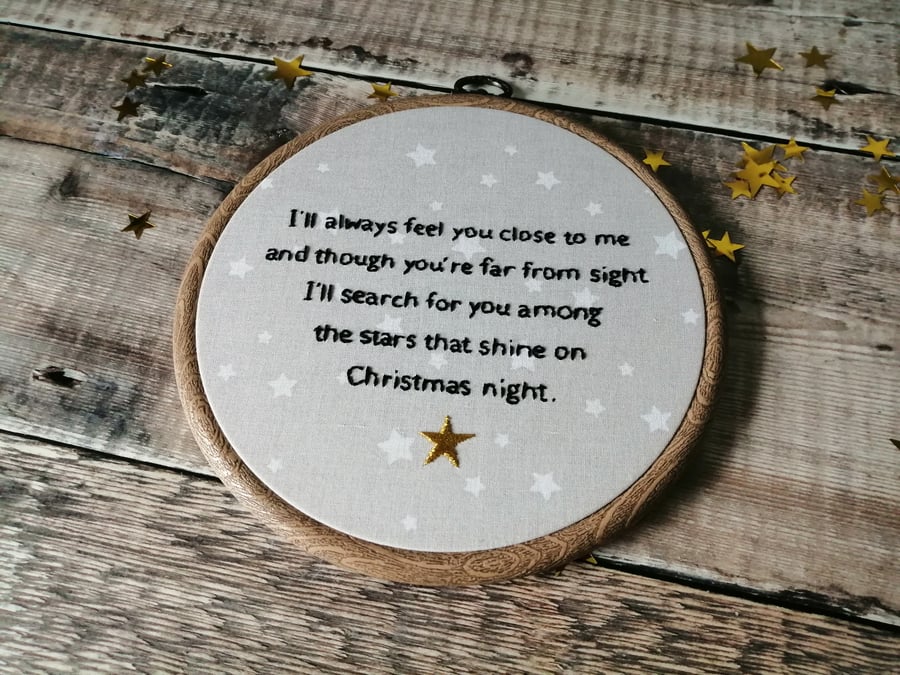 Christmas Stars Memorial Keepsake, Memorial Christmas Gift, Hand Embroidered