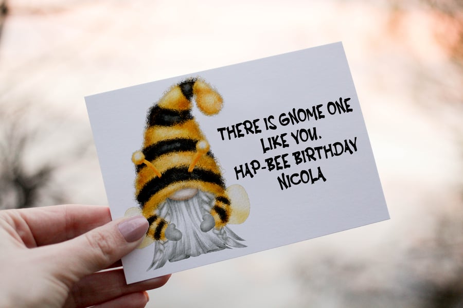 There's Gnome One Like You Birthday Card, Gonk Birthday Card, Personalized Bee