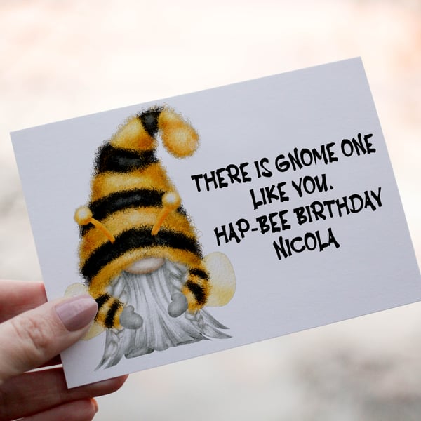 There's Gnome One Like You Birthday Card, Gonk Birthday Card, Personalized Bee