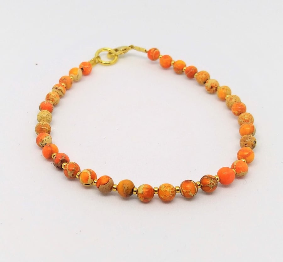 Orange Jasper Gemstone Beaded Stacker Bracelet 7 Inch