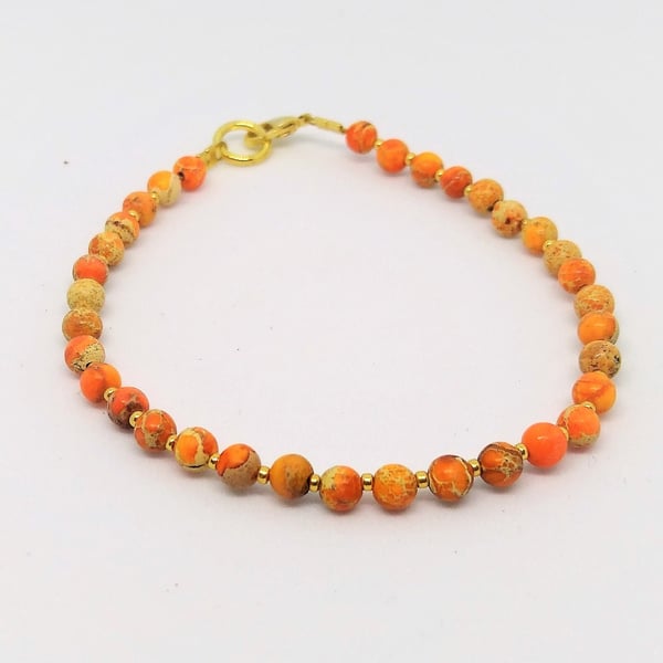 Orange Jasper Gemstone Beaded Stacker Bracelet 7 Inch