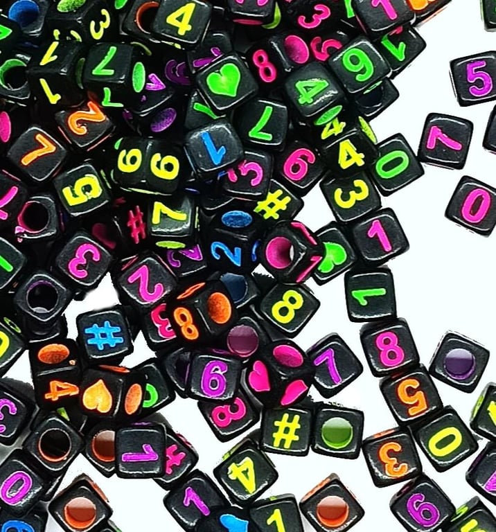 100, 500, 1000pcs 6mm cube black colourful mixed 0-9 Acrylic Numbers Beads for D