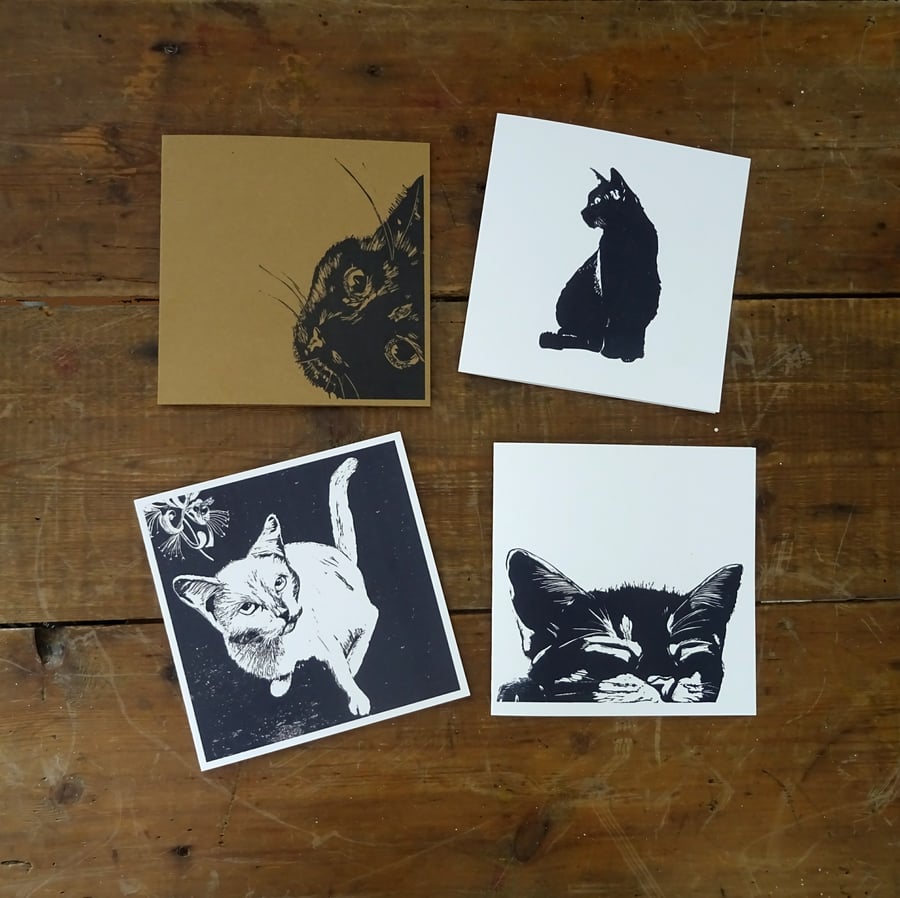 Cat Card Bundle - Pack of 4 cat cards, cute cat notecards