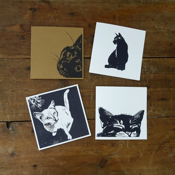 Cat Card Bundle - Pack of 4 cat cards, cute cat notecards