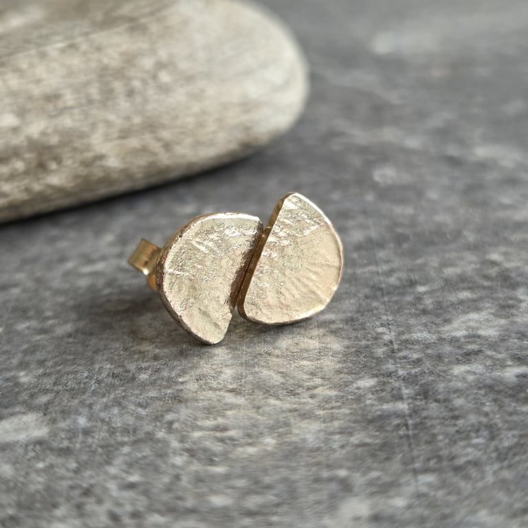 9ct gold semi circle earrings, Embossed texture