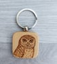 Little Owl Pyrography Wood Keyring. Ideal gift for owl lovers.