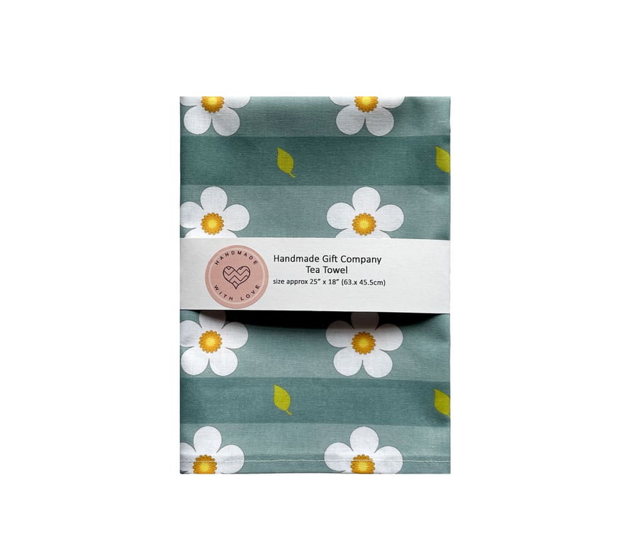 Fabric Handmade Pretty Cotton Tea Towel with a Large Daisy Design