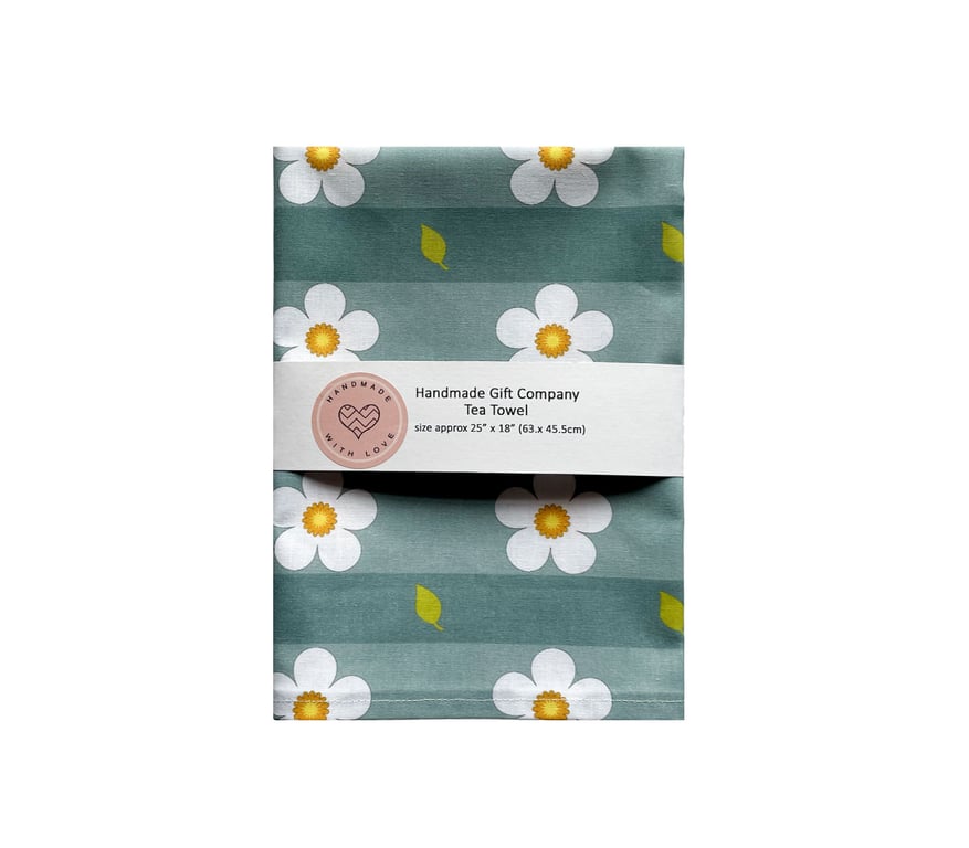 Fabric Handmade Pretty Cotton Tea Towel with a Large Daisy Design