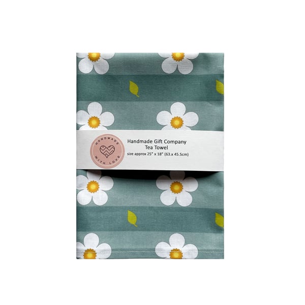 Fabric Handmade Pretty Cotton Tea Towel with a Large Daisy Design