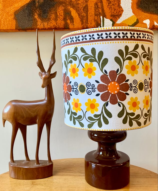 Orange Yellow Daisy Floral RETRO Scandi Style 60s Vintage fabric Lampshade