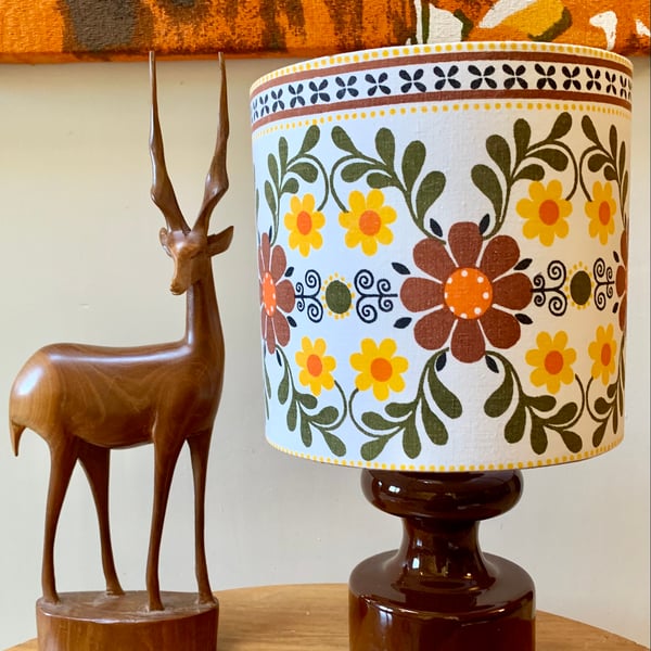 Orange Yellow Daisy Floral RETRO Scandi Style 60s Vintage fabric Lampshade