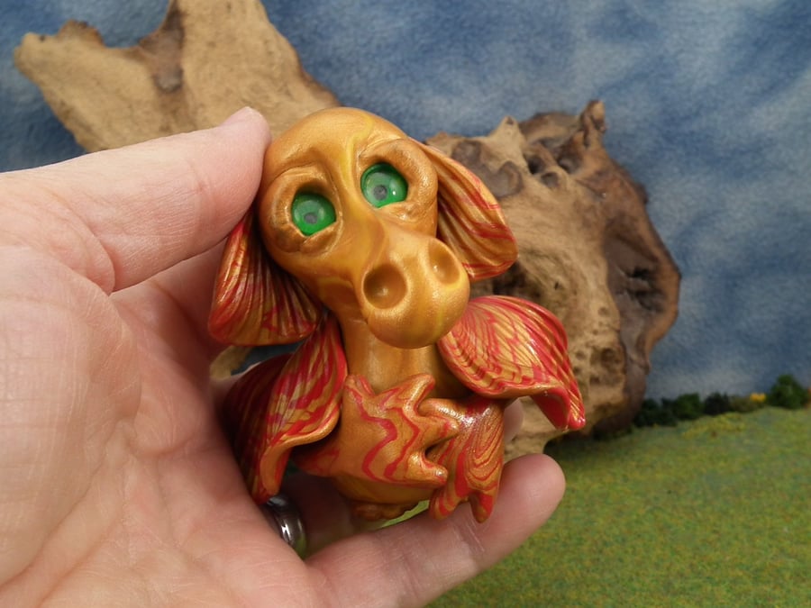 Sale Elemental Green-eyed Dragon 'Braze' 3" OOAK Sculpt Ann Galvin