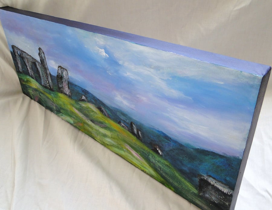 Castell Dinas Bran Art Original Acrylic Painting on Canvas OOAK Wales
