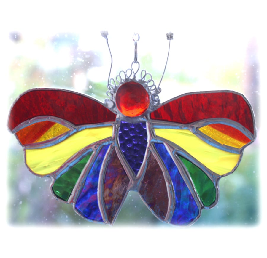 SOLD Butterfly Suncatcher Stained Glass Rainbow Handmade 043