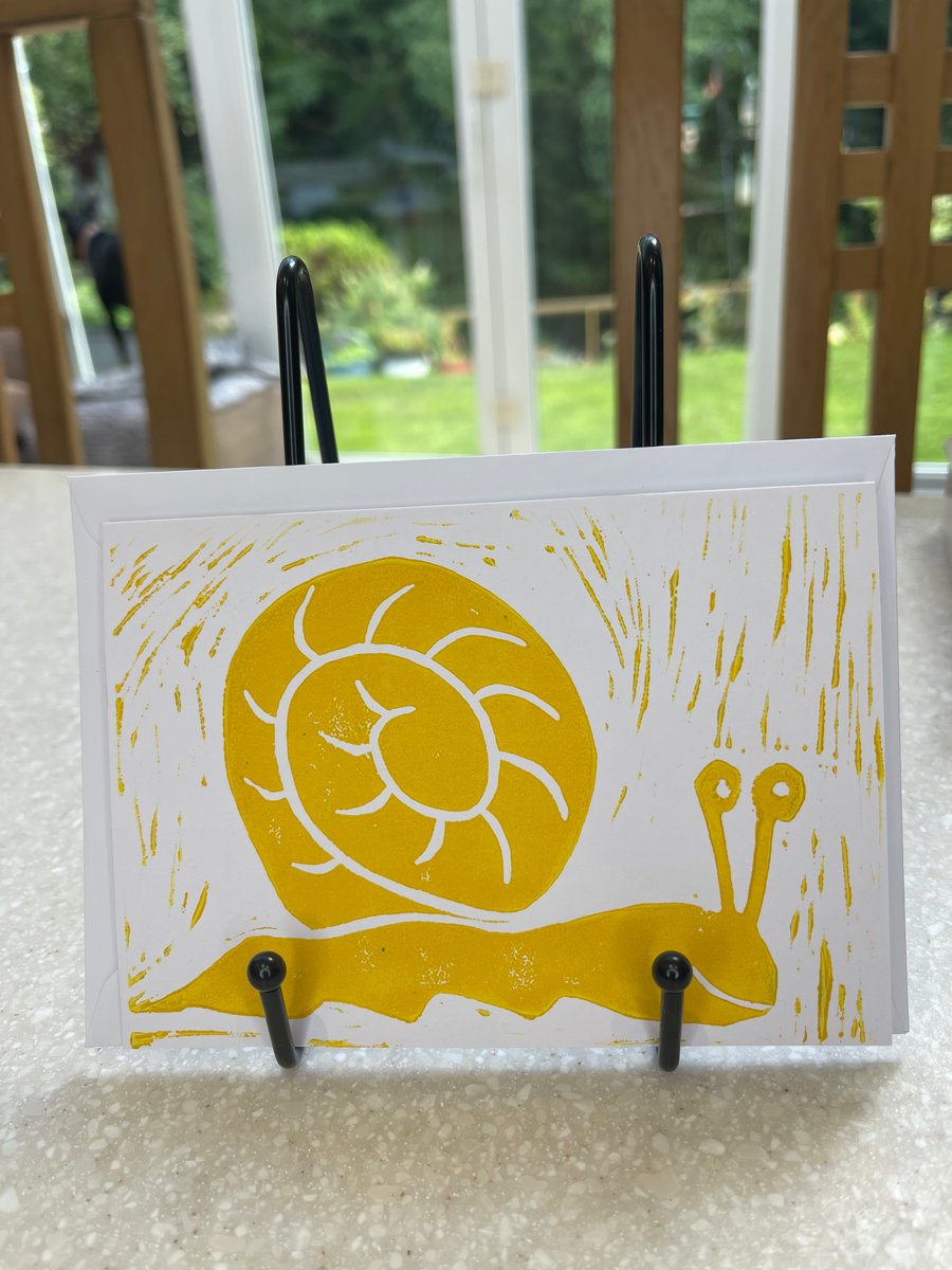 Snail, hand printed Lino cut greetings card