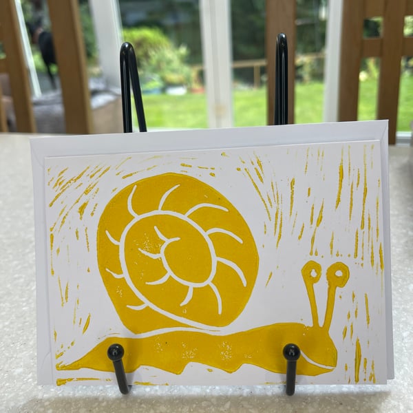 Snail, hand printed Lino cut greetings card