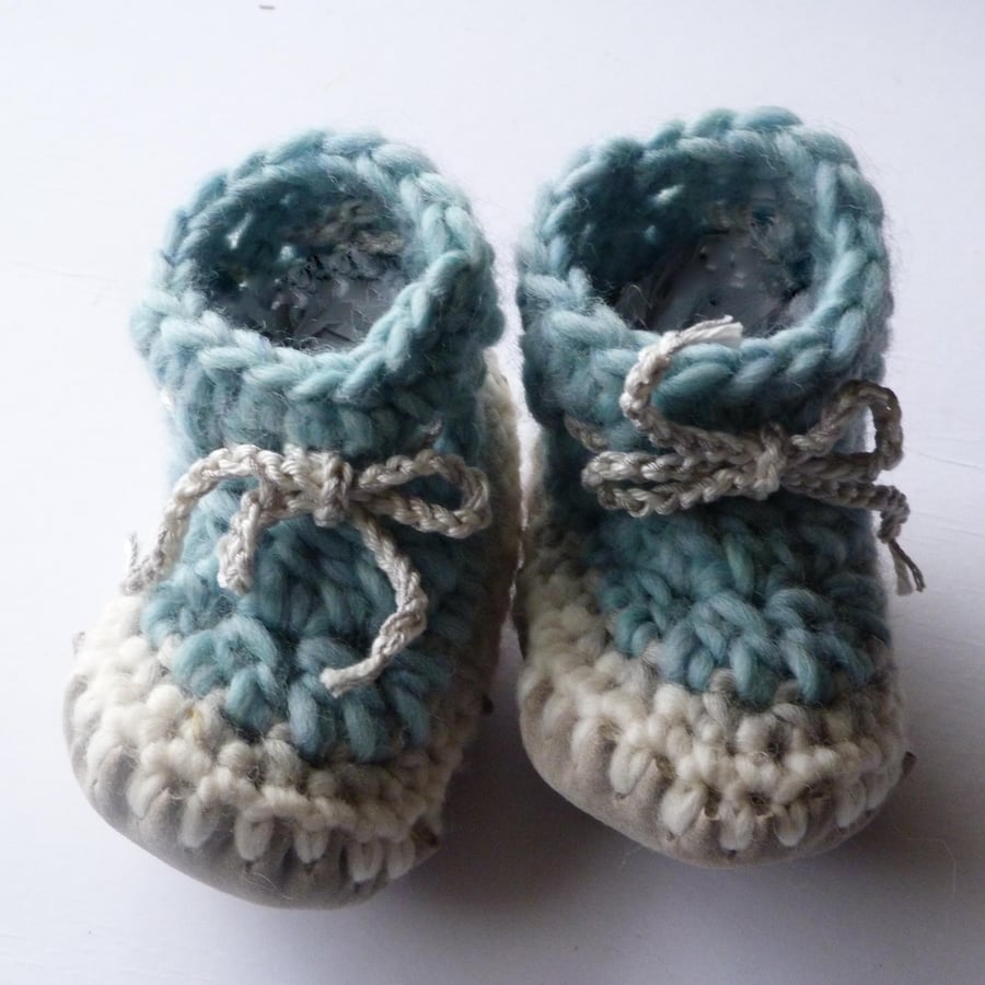 Wool & leather baby boots - Ice blue - 3-6 months