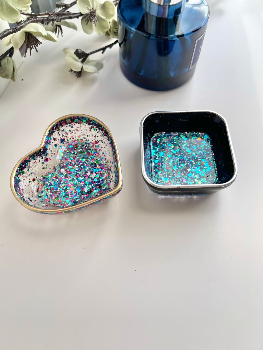 sparkly Glitter Resin Trinket Dishes Bowl 7cm heart square