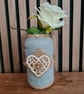 Upcycled glass jar wrapped with sage green cashmere