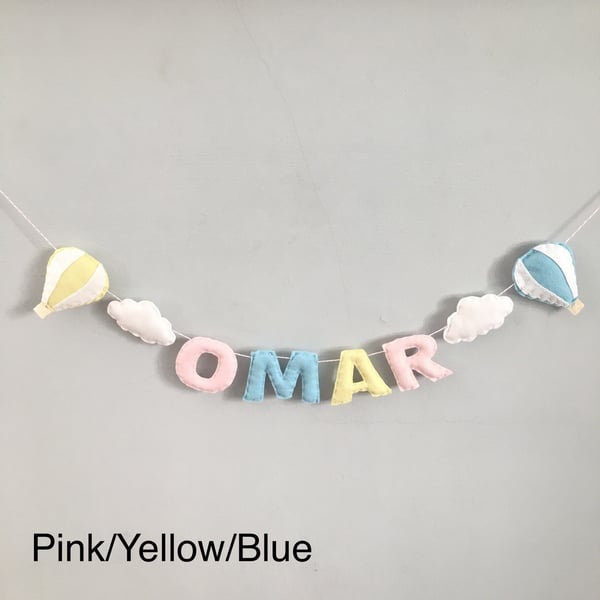 Felt Cloud & Hot Air Balloon Baby Nursery Name Garland Banner