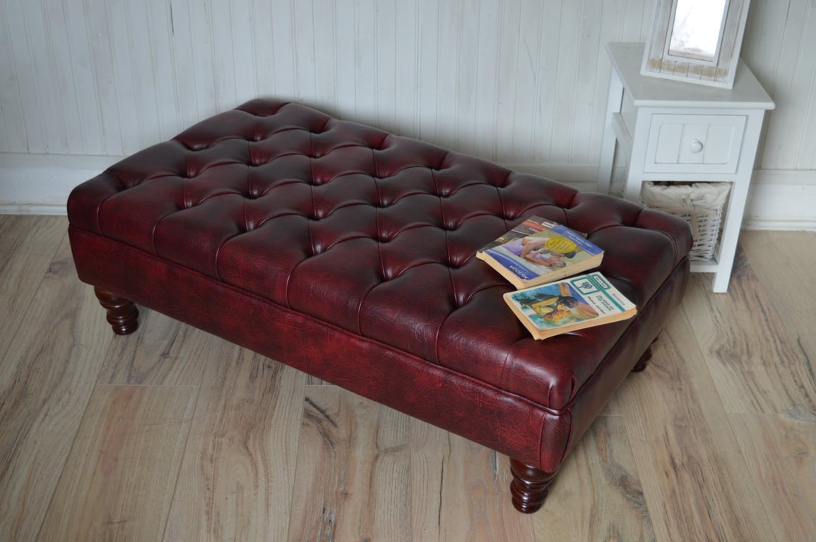 Chesterfield Deep Button Footstool in a Premium Faux Wine Leather