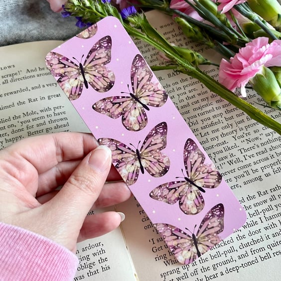 Pink Butterfly Bookmark, Gardening Gifts, Book Lover Gifts, Insects.