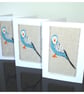 Budgie Cards x 3 Greeting Card Blue Budgerigar Pack of Notelets Fabric Sewn - Image 2