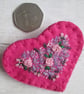 SOLD - Hand Embroidered Floral Heart Brooch on Cerise Pink Wool Felt - Image 6