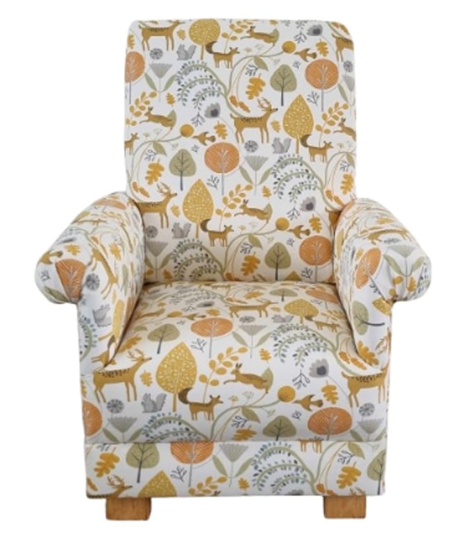 Kids Chair Fryetts Woodland Animals Ochre Fabric Armchair Children's Seat Girls