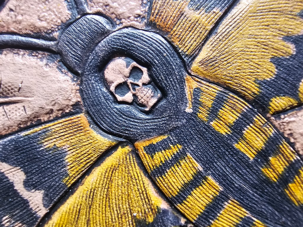 Death Head Hawk Moth Hand Tooled Leather Topped Jewellery or Trinket Box 