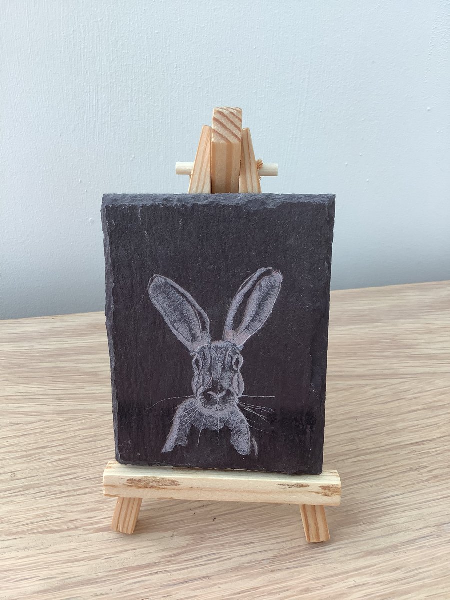 Big Eared Hare - original art hand carved on slate