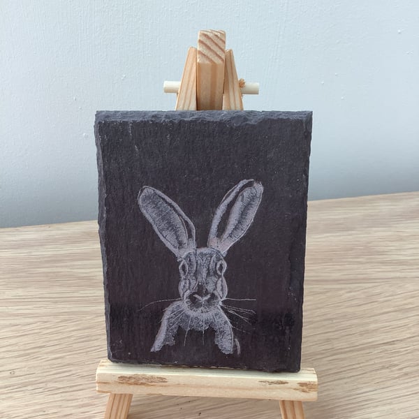 Big Eared Hare - original art hand carved on slate