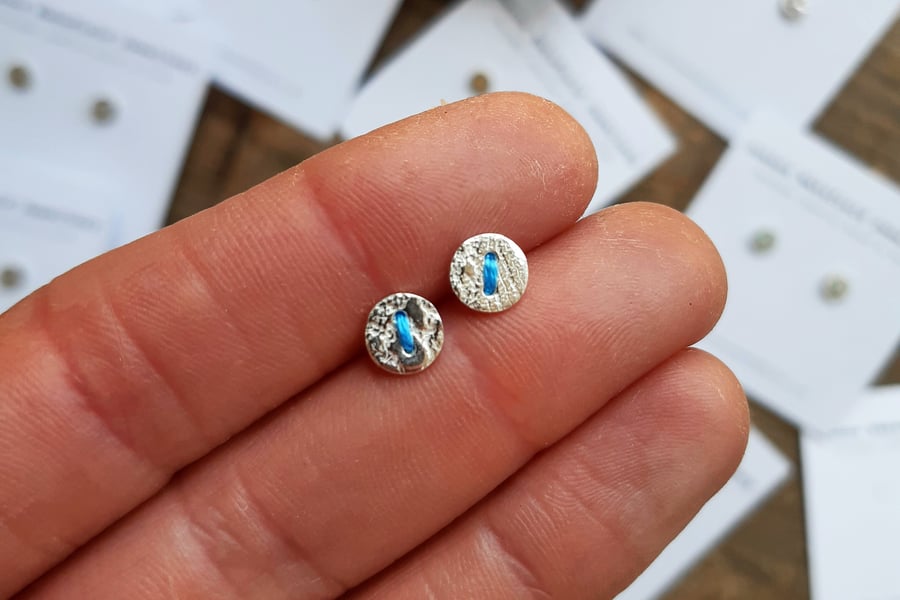 Vintage lace button earrings, silver earrings, stitched earrings