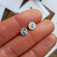 Vintage lace button earrings, silver earrings, stitched earrings