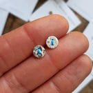 Vintage lace button earrings, silver earrings, stitched earrings