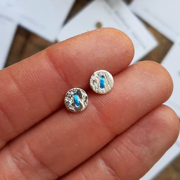 Vintage lace button earrings, silver earrings, stitched earrings