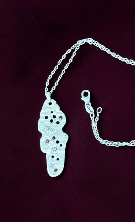Sterling Silver Ruby & Sapphire Abstract Pendant Necklace - Gift Boxed 