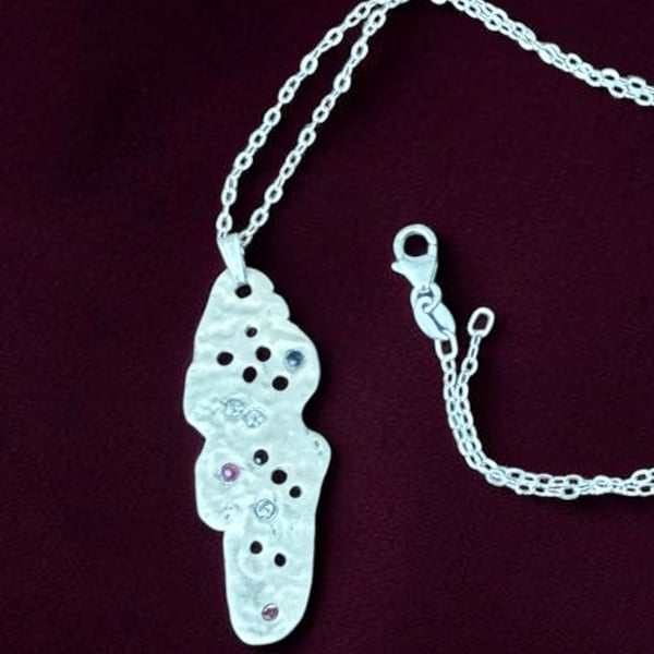 Sterling Silver Ruby & Sapphire Abstract Pendant Necklace - Gift Boxed 