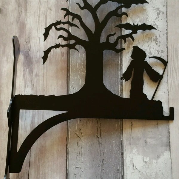 Grim Reaper Stood by Tree Full of Bats Heavy Duty Hanging Basket Bracket