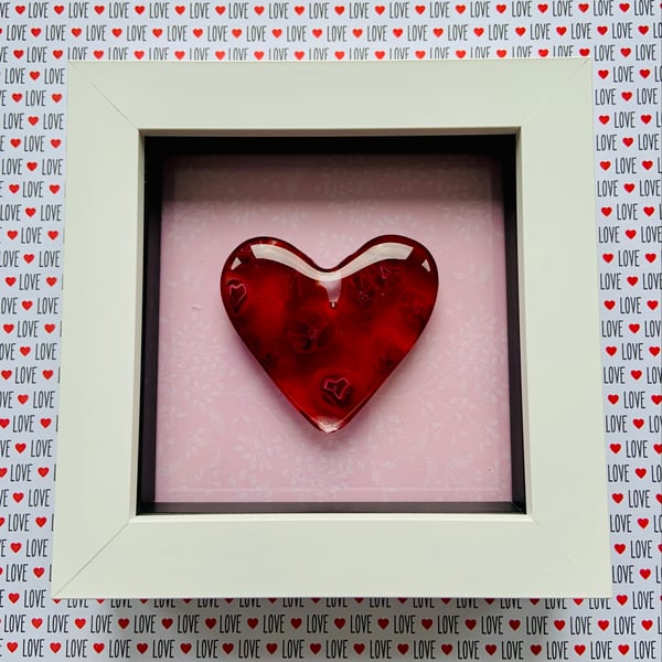 Beautiful Framed Cast Glass Heart