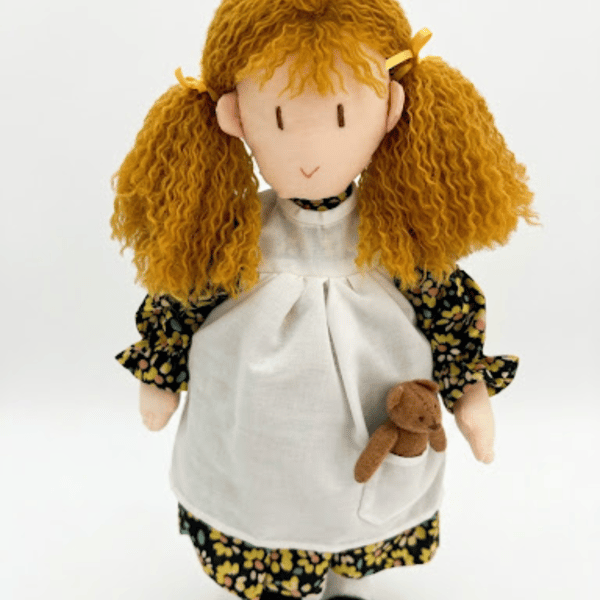 Mia 14 Inch Handmade Rag Doll with Teddy Bear Pocket Friend
